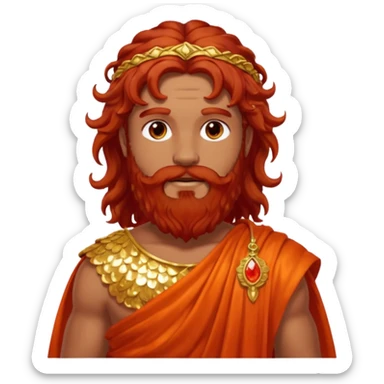Eurus, God of Autumn Roman Deities with long dark red wavy hair and beard, orange-red sequin toga sticker
