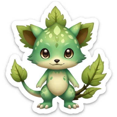 Pastel warm mossy floral elemental fantasy colorful-green-brown-gradient anime-styled edgy cool badass cute random Fakémon-creature, with random markings, full body sticker