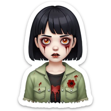 girl zombie with short black hair and bangs sticker