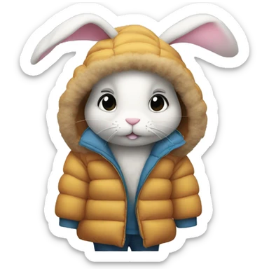 bunny in an oversized puffer coat sticker