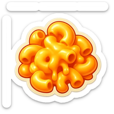 Remove all text and inscriptions. Keep only the appetizing macaroni with a large amount of cheese, in the same style as the original retro stickers style. sticker