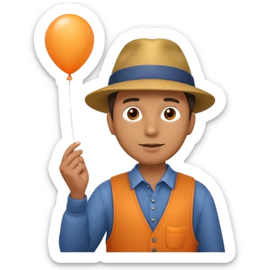 man with hat, holding orange balloon sticker