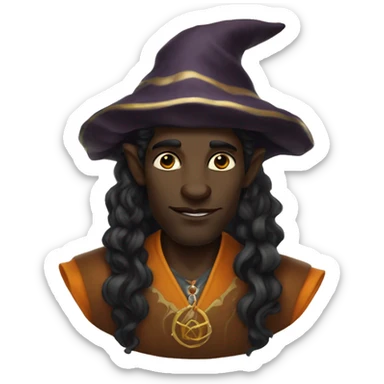  A black male high elf that is a witch fortune teller that has large, pointed ears with long black curly hair past his back sticker
