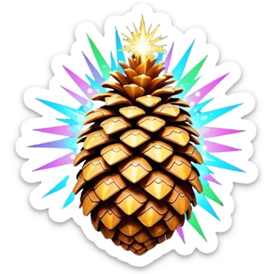 Psychedelic pine cone exploding sparkles sticker