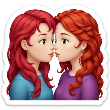 two girls kissing. one with straight bright red hair, the other with long curly brown hair sticker