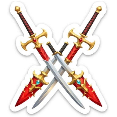 Golden fiery royal two crossed swrods with red gem and golden blade sticker