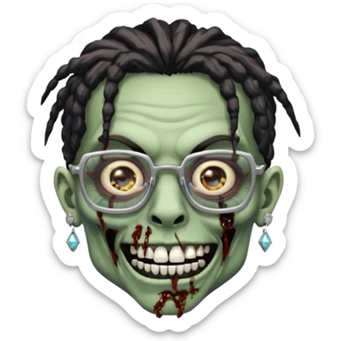 zumbi com grillz de diamante no dente, com nudread preto e óculos quadrado sticker