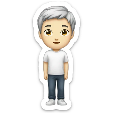 He was born at the age of fourteen. He has black hair, looks like a Korean, and has white skin sticker