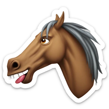 unhinged crazy long horse head with tongue sticking out sticker