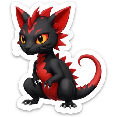 Cherry-Red and Jet-Black Fierce Fiery Mohawked Gothic Salandit-Litten-Torracat-hybrid-creature (full body) sticker