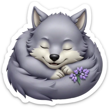 Meme-Worthy Cute Sleeping Werewolf Portrait Emoji, with a cuddly, miniature lupine form in soft moonlit grays and silvers, head resting peacefully with gently closed dreamy eyes and a small, content smile, simplified yet irresistibly endearing, highly detailed with a soft glowing outline that captures the cozy, sleepy essence of a werewolf after frolicking under the full moon! sticker