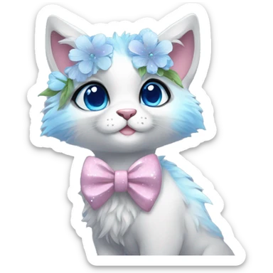 Anthro Cute Cool Kawaii gorgeous sparkly ethereal fantasy animal creature with blue eyes furry sona with flowers and bow tie beautiful aesthetic sticker