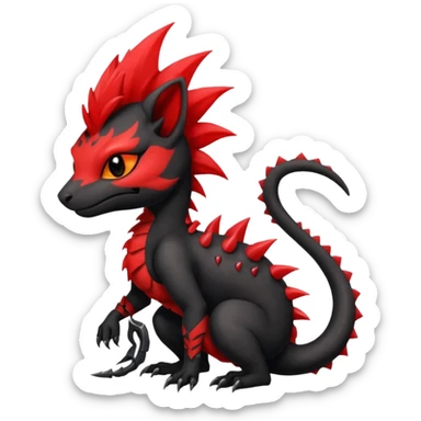 Shiny cool badass Fiery gothic evil black and red salandit-Liten-torracat with a red Mohawk  sticker