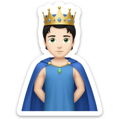 Prince with crown, blue cape and trousers, body and legs, black hair, blue eyes and maid, blonde hair, green eyes, sexy white short sleveless dress,  sticker