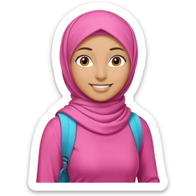 tan skin, hijabi young women in pink hijab, going for walk in active wear clothing sticker