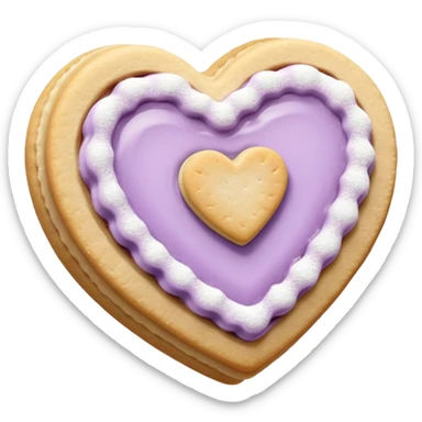 Realistic shortbread cookie in the shape of a heart with pale lilac color jelly middle filling and sprinkled powder sugar on top. sticker