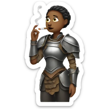 Worried woman wearing armor smoking a cigarette sticker