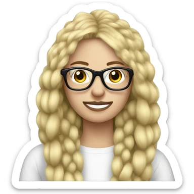 Long Blonde hair woman with big black glasses knitting socks  sticker