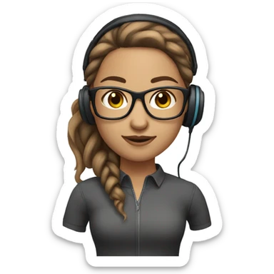 Light skin that brown hair in a pony tail Girl with glasses and headset sticker