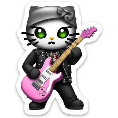 hello kitty as a heavy metal fan sticker
