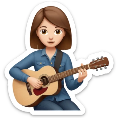 based on this "💁🏻‍♀️" emoji, draw a brown-haired woman playing an acoustic guitar sticker