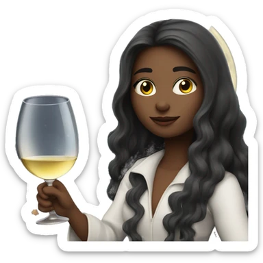 Long-haired Brunette Girl on the moon with wineglass in hand sticker