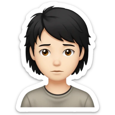 Cabelo bagunçado meio pequeno preto com cor de pele branca sticker