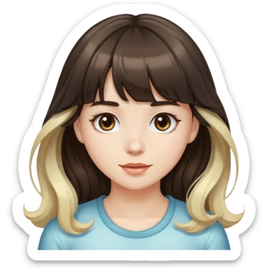 Wavy girl with bangs, dark brown hair with one blonde light streak in her bangs, and white skinned girl sticker