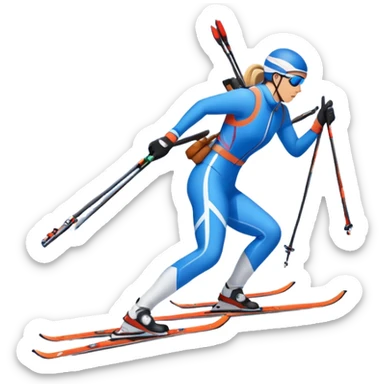 An icon featuring a biathlete gliding on skis through a snowy trail, carrying a rifle on their back. In the background, a target range and snow-covered trees set the scene. Transparent background highlights the unique mix of endurance, precision, and winter sport challenge. sticker