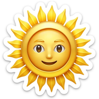 A radiant golden sun, with long, bright rays surrounding it, an intense yellow center, detailed 3D emoji style, neutral background, soft and vibrant lighting.  sticker