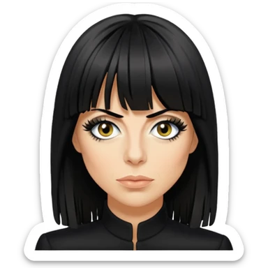 Claudia Winkleman with a thick long fringe sticker