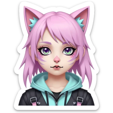 Edgy Cute Realistic Kawaii Cute Cool Pastel Cartoon Beautiful Elegant Pretty Anime Punk Techwear Gothic Catgirl Outside sticker