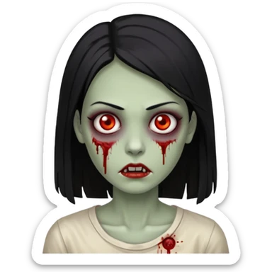 mulher zumbi cabelo liso tamanho medio preto sticker