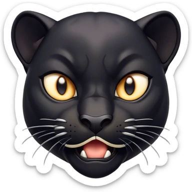 Cinematic Comical Panther Portrait Emoji, Head tilted dramatically with an exaggeratedly shocked expression, featuring a sleek, muscular body with wide, comically expressive eyes full of humorous disbelief, Simplified yet hilariously expressive features, highly detailed, glowing with a slightly sassy dark glow, high shine, dramatic yet playful, stylized with an air of quirky feline attitude, soft glowing outline, capturing the essence of a meme-worthy panther that looks ready to side-eye its way into viral fame! sticker