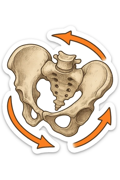 Bacino anatomico ruotato in senso orario con le frecce per far capire sticker