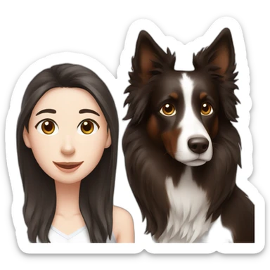 black border collie and woman with long brown hair sticker