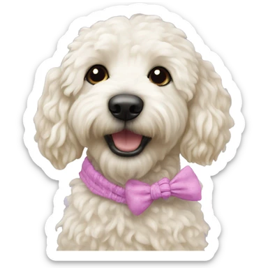White mini golden doodle with scrunchie toy sticker