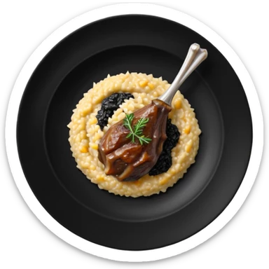 Lamb Shanks with Risotto Nero on a black plate, top view sticker