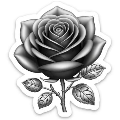 Black and silver filigree rose bud, 3D, extremely detailed design sticker