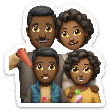  family of 4 people (mom dad and 2 kids) celebrate new year in birthday hats/ not nigers sticker