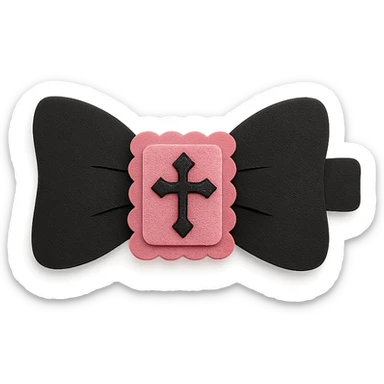 gothic hair clip, layered paper textures, handmade look, soft shadows, black and pink sticker