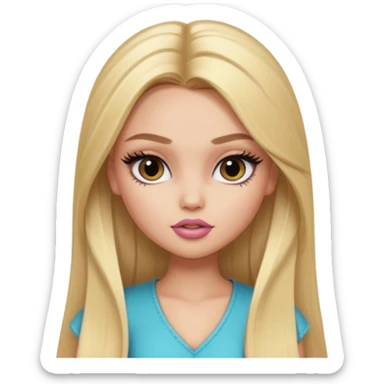 pretty bratz baddie, long blonde straight hair, pretty makeup, long lashes sticker