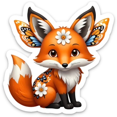 Fox with butterfly wings and flower patterns on fur sticker