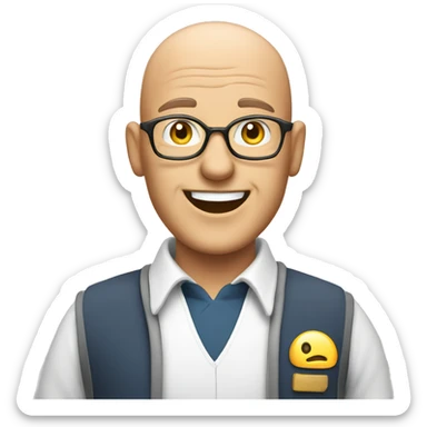 a bald friendly man who is welcoming in his mid 50s for a travel tour guide company logo sticker