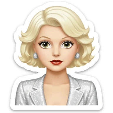 Jean Harlow with platinum blonde hair, white sequin outfit sticker