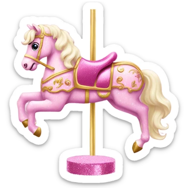 Pink carousel horse with glitter  sticker