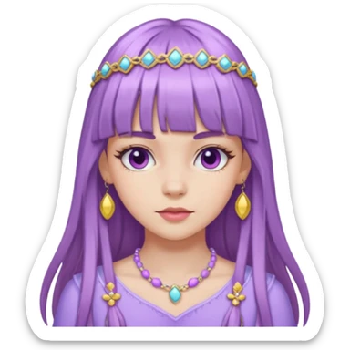 lilac girl with long hair and bangs worker and acessories sticker