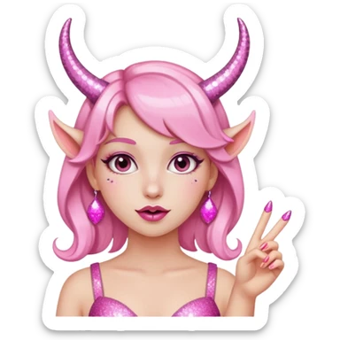 glitter pink girl naughty selfie glitter pink horns sticker