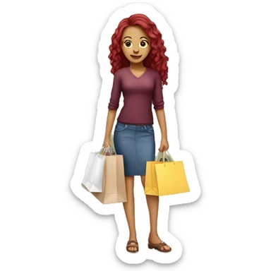 Long Burgundy haired girl, shopaholic, carrying a lot of shopping bags sticker