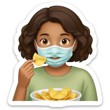 home brown girl with face mask and chips sticker